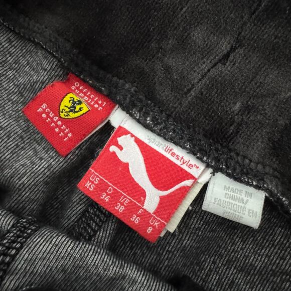 Puma x Ferrari Velour Track Pants Black Logo Sweatpants - Size: XS - Picture 5 of 8